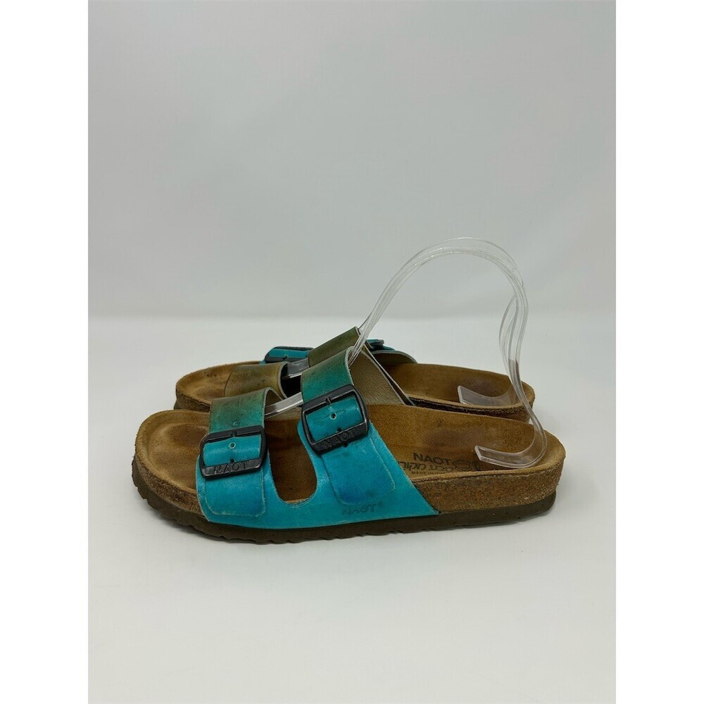NAOT Slide Sandals Teal Blue Two Strap Cork Footbed Buckle Comfort Size 39 - Picture 6 of 10